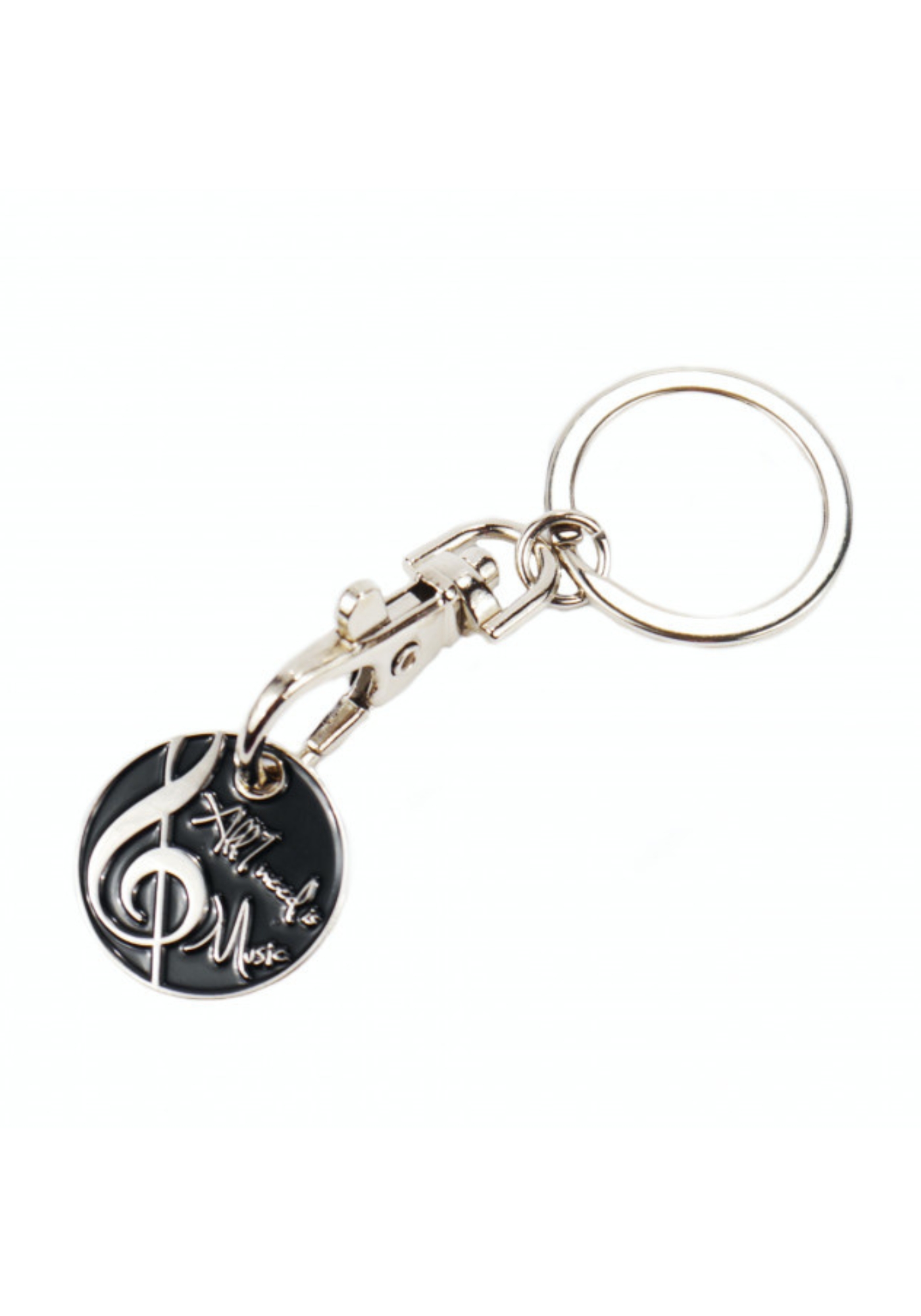 Keyring with shopping trolley chip/All I need is Music