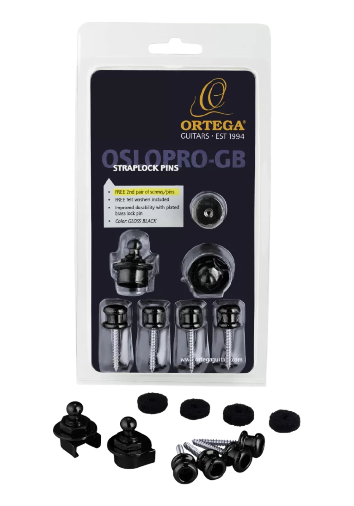 Ortega Straplock Pins Gloss Black  Ortega Straplock Pins Gloss Black
