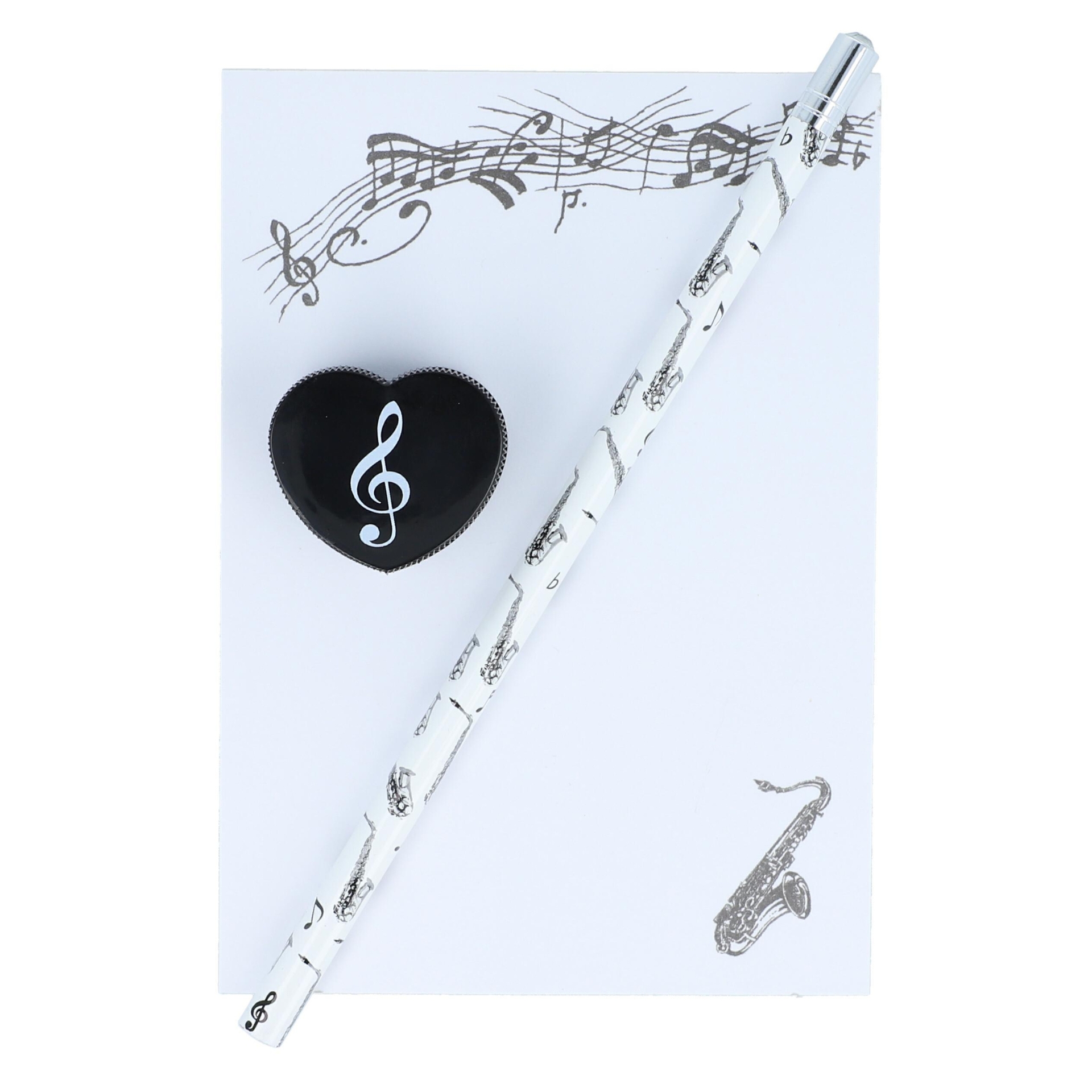 Writing set saxophone - pencil, sharpener, A-6 pad