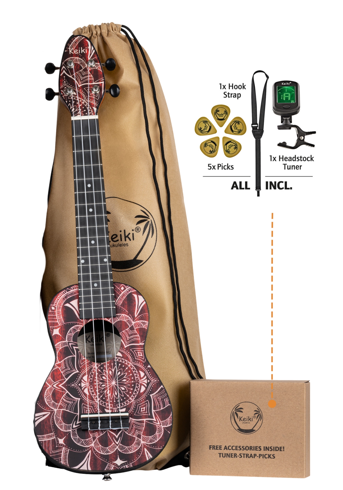 Ortega KEIKI Soprano Ukulele Agathis - Red Kaleidoscope