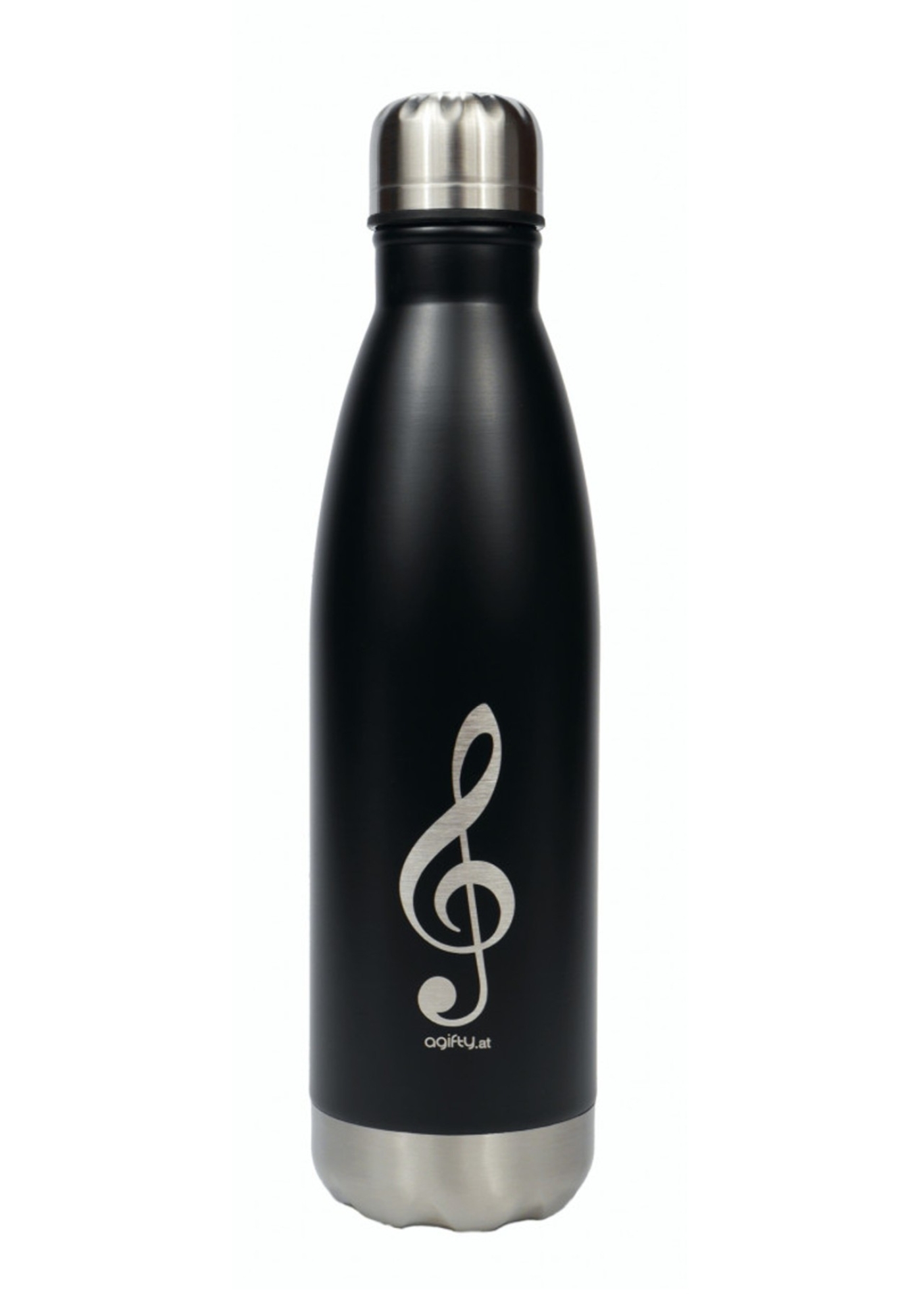 Drinking bottle treble clef, black 0.5 litre stainless steel
