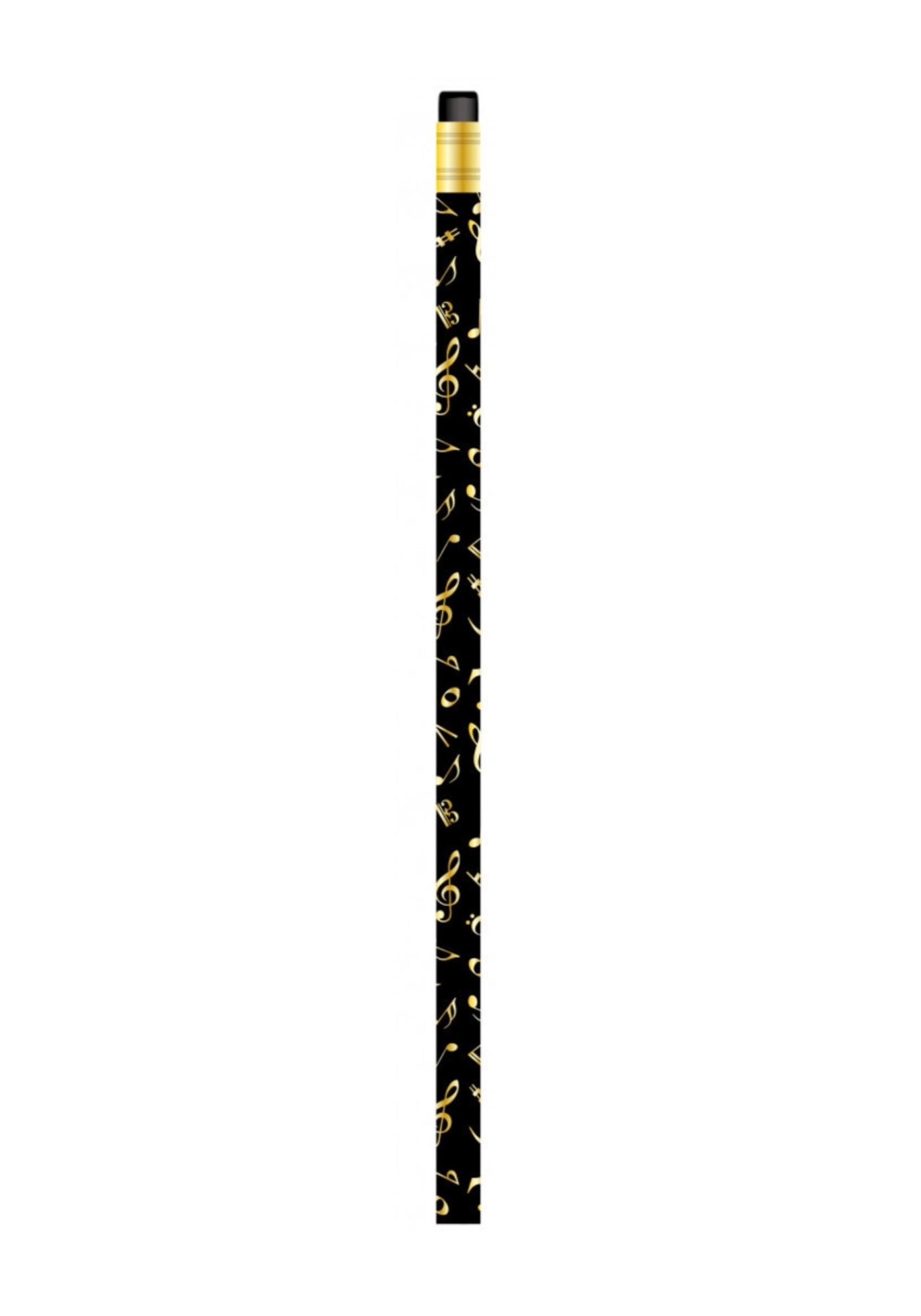 Pencil with musical notes design, black/gold